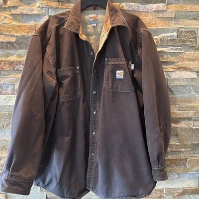 Рубашка мужская Carhartt 2XL коричневая FR огнестойкая на застежке холщовая тяжелая 2112 - Изображение 1 из 4