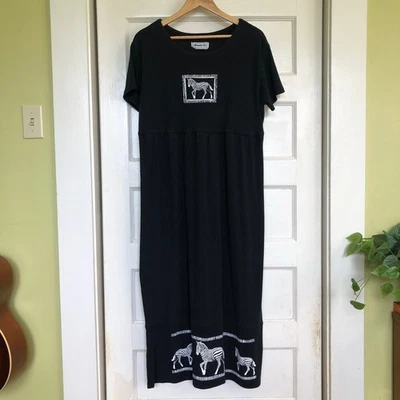 VTG Alexandra Lee Zebra Maxi T-Shirt Dress Animal Print USA 14 L 90s Y2K Teacher - Image 1 of 4