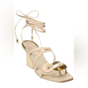TORY BURCH handwerkliche Leder-Sandale mit Knoten in Creme Knöchelriemen NEU Größe 6,5 - Bild 1 von 11