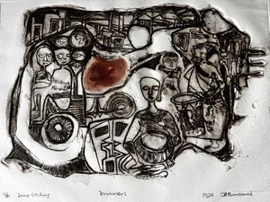 Chief Jimoh Buraimoh Radierung, Tiefätzung, "The Drummers" 1976 München - Bild 1 von 21