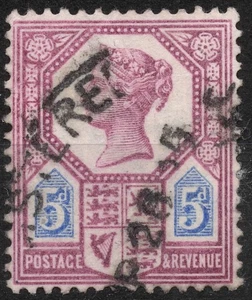 SG207 Sn:#118a used 1887 5d GREAT BRITAIN Queen Victoria Jubilee Issue - Picture 1 of 2