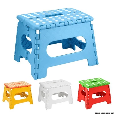 FOLDING STEP STOOL CARRY HANDLE PORTABLE LIGHTWEIGHT NON-SLIP SPACE SAVING STOOL - Image 1 of 4