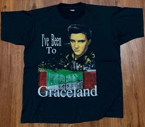 Vintage Elvis Presley Graceland Black XL T shirt - Made in USA 90s Single Stitch - Picture 1 of 4