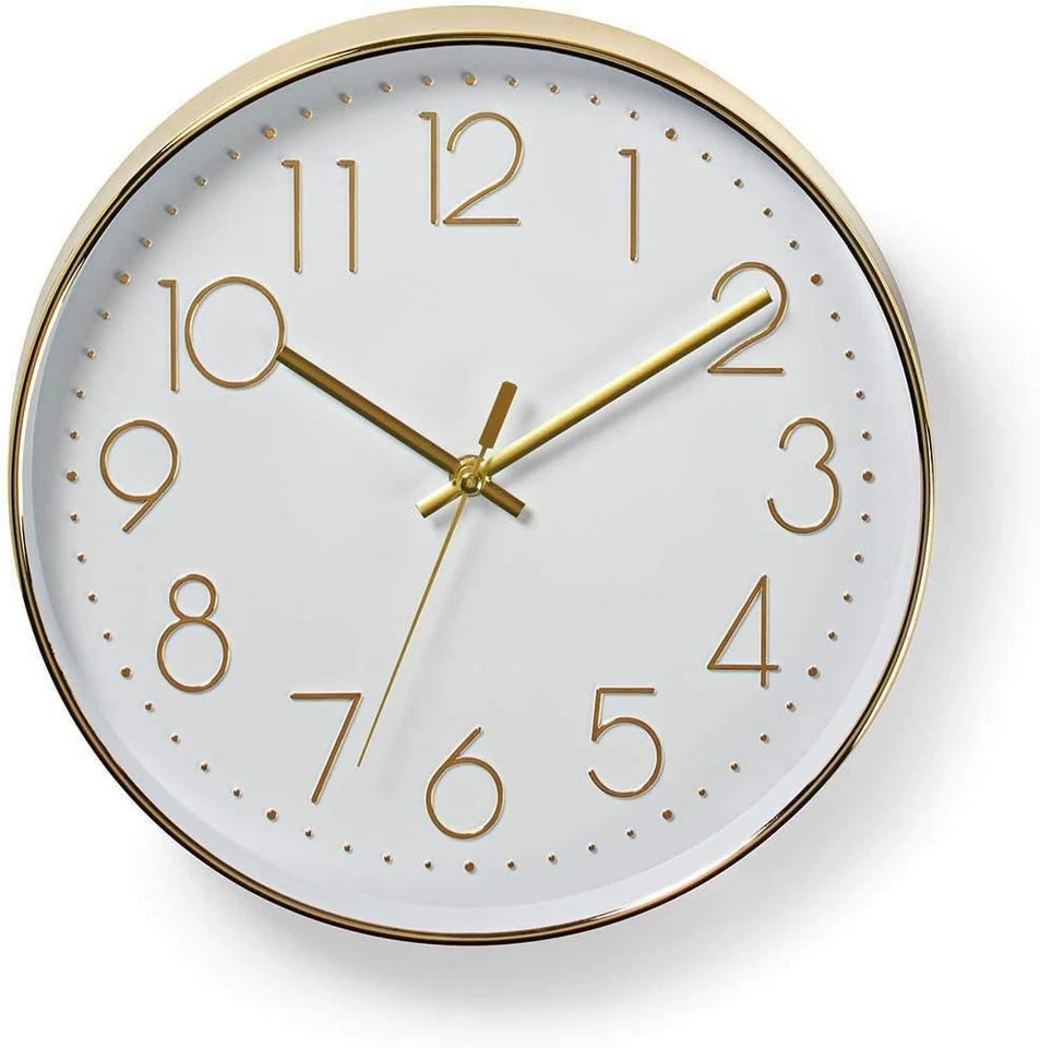 NEDIS Circular Wall Clock 30cm Diameter Easy to Read Numbers Gold CLWA015PC30GD
