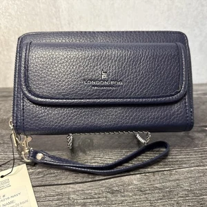 London Fog Fiona Pebble Long Zip Around & Front Flap Wristlet Wallet Navy $58 - Picture 1 of 7