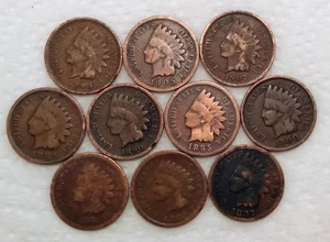 10 DIFFERENT Indian Head Cent Penny Lot Coins - #155 - Six (6) From The 1800s - Picture 1 of 4
