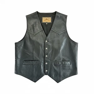 Vtg Saguaro West By Roper Leather Vest XL Black Western Biker Snap 90s Cowboy - Picture 1 of 8