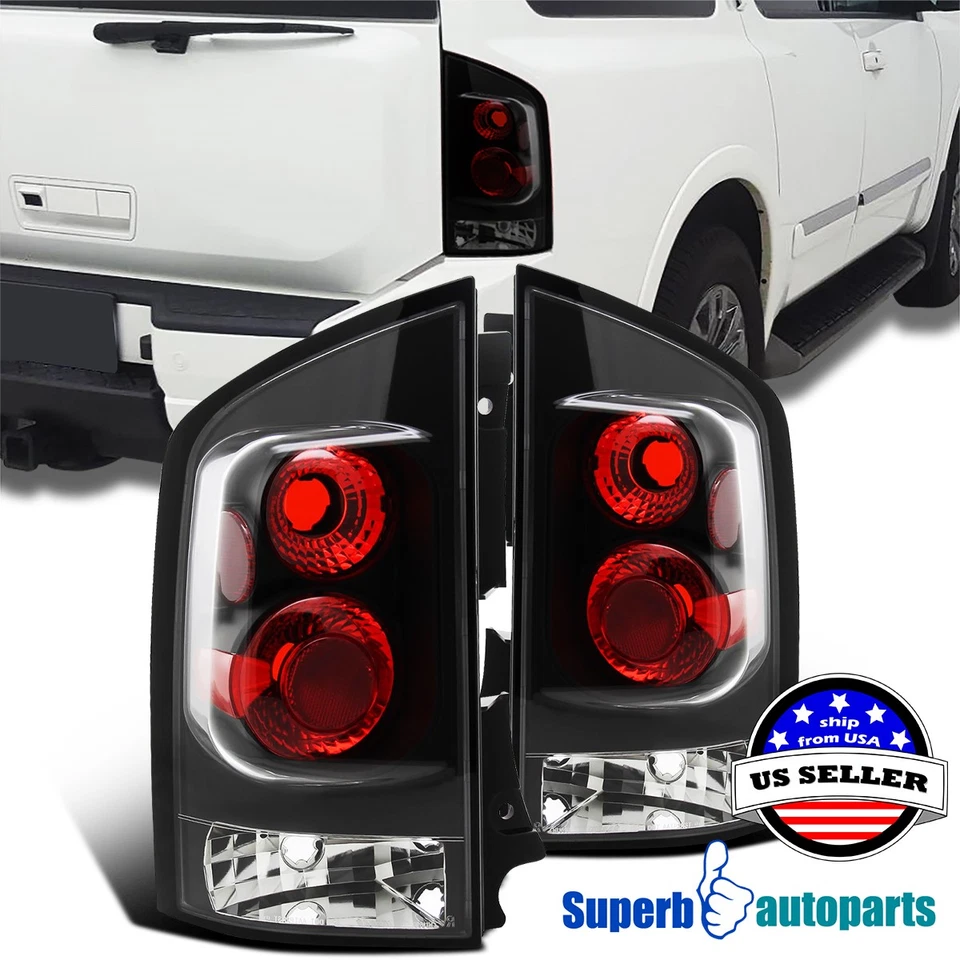 Fits 2005-2015 Armada Tail Brake Lights Rear Lamps Black Replacement Pair - Image 1 of 4