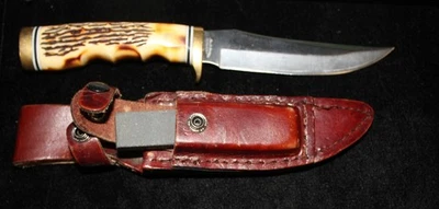 Cuchillo de colección Schrade tío Henry 153UH funda y mango de asta de piedra AO4071834 Foto 1 de 4
