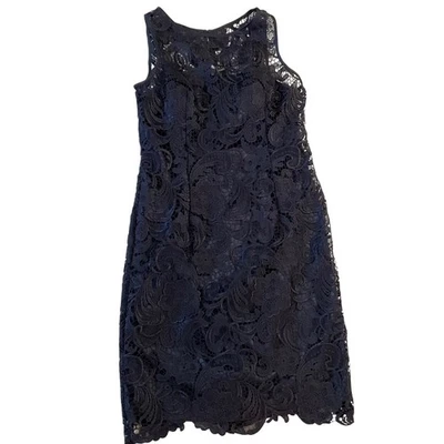 Adrianna Papell Women's Navy Blue Lace Sleeveless Sheath Cocktail Dress Size 8 - Image 1 of 4