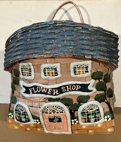 Vintage Grand Basket Hand Painted Flower Shop Basket 10”x12” Cover