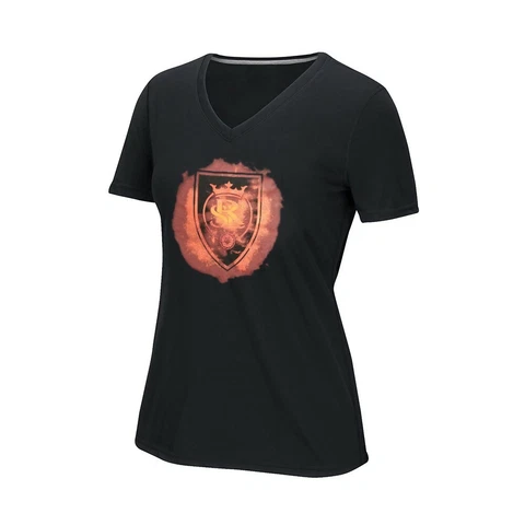 Real Salt Lake MLS Adidas Women's Black "Nebularity" Team Graphic V-Neck T-Shirt Cover