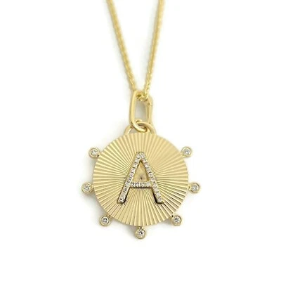 Collar colgante disco estriado diamante inicial letra A oro amarillo 14K 0,15 CTW Foto 1 de 4