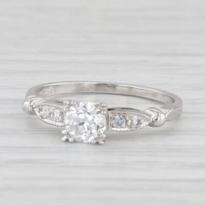 Anillo de compromiso de diamantes de 0,43 quilates de oro blanco de 18 quilates talla 4,75 vintage antiguo europeo Foto 1 de 4