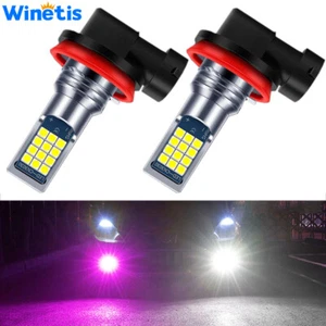 2x H11 H8 H9 H16 LED Fog Light Bulbs White + Pink Purple Strobe Switchback - Picture 1 of 9