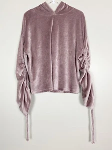 NWT Express Pink Purple Velvet Scrunch Tie Sleeve Cropped Hoodie Size Medium - Picture 1 of 11