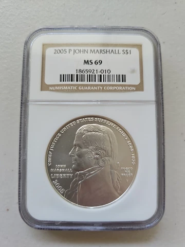 2005 P $1 NGC MS69 John Marshall  Dollar 90% Silver $1 Coin MS-69 MS 69 Cover