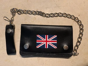 NEGRA - Cartera de cadena de cuero de vaca real para camionero motociclista - Imagen 1 de 8