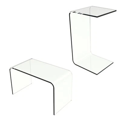 Multipurpose Clear Acrylic C-Shaped Lap Coffee Corner Desk Side Table Nightstand - Image 1 of 4