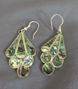 Vintage Silver Abalone Shell drop dangle earrings Mexico Alpaca - Picture 1 of 4