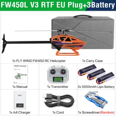 Fly Wing FW450L V3 RC Helicopters Remote Control 3D GPS 6CH 110V-240V 3 Battery - Image 1 of 4