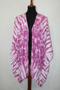 Catherine's Sz 2X Purple Tie Dye Rayon Open Caftan Kimono Duster - Picture 1 of 6