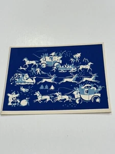 Vintage Greeting Card Christmas Blue Deco Carriage Horse G3 - Picture 1 of 3