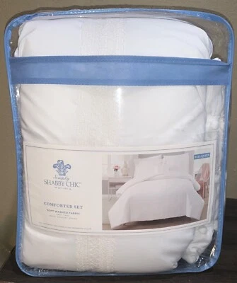 Juego de edredón completo/queen Simply Shabby Chic Rachel Ashwell a rayas de ganchillo 4 piezas Foto 1 de 4