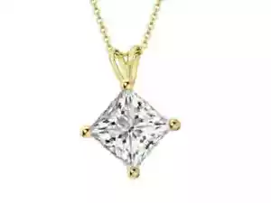 14K Solid Yellow Gold Solitaire Princess Cut CZ Pendant with Sparkling Stone - Picture 1 of 6