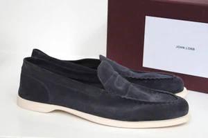 sz 13 US / 12 UK John Lobb Men's Pace Navy Suede Penny Loafers Flat Slip on Shoe - Picture 1 of 11