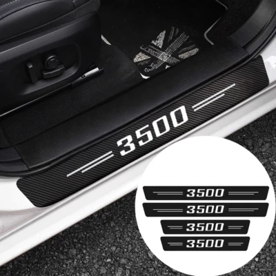 4 For Chevy Silverado 3500 HD Cab Carbon Fiber Leather Door Sill Cover Protector - Image 1 of 4