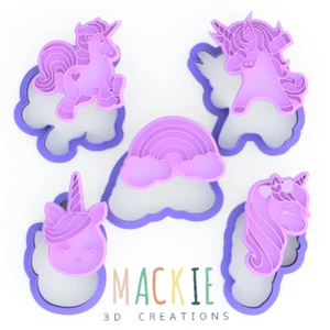 Unicorns and Rainbow Set 2 Cookie Cutter & Embosser Stamp Fantasy & mythical - Picture 1 of 15