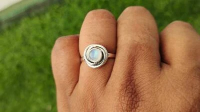 Natural Moonstone Ring,925 Sterling Silver,Bohemian Ring,Gift,All Sizes 3 to 14 - Image 1 of 4