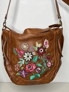 Desigual Shoulder Crossbody Bag Brown Floral Embroidered Purse - Picture 1 of 15