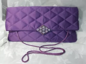 BEAUTIFUL KATE LANDRY PURPLE QUILTED CLOTH PURSE EVENING HAND BAG RHINESTONES - Picture 1 of 10