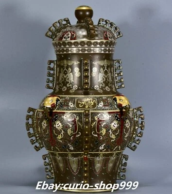 Tarro tarro jarra jarra 18,8" Qianlong Matcha esmalte porcelana oro plata dragón bestia Foto 1 de 4