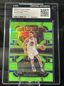 Klay Thompson 2023-24 Panini Select Concourse Neon Green 47/75 GSW CGC Authentic - Picture 1 of 2
