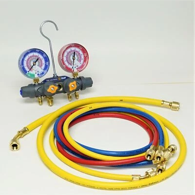 Yellow Jacket 49965 TITAN 4-Valve Manifold with Charging Hoses for R32/R410A - Image 1 of 4