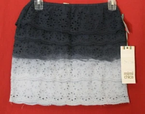 Mimi Chica XS Women Layered Lace Eyelet Elastic Waist Multi Color Blue Skirt NWT - Picture 1 of 3