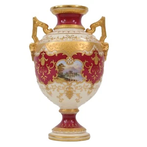 Coalport Vase Maroon Red Yellow Castle Lake View V5686 Circa 1900s - Picture 1 of 14