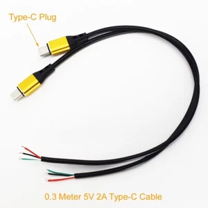 1 pieza 30 cm Aluminio Dorado USB Tipo-C Enchufe Macho 4 Cables Cable de Alimentación Coleta 2A Hágalo Usted Mismo - Imagen 1 de 3