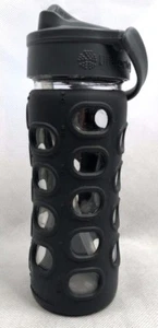 Lifefactory Glass Water Bottle w/ silicone sleeve Black - 12 oz Lid with Straw - Picture 1 of 6