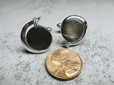 Gemelos vintage Swank nácar tono plata Foto 1 de 4