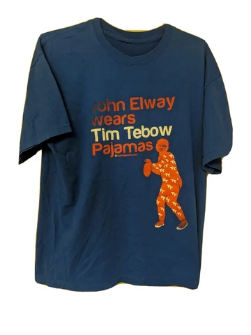 John Elway Denver Broncos Wears Tim Tebow Pajamas Funny Blue Rare Tee Size XL Cover