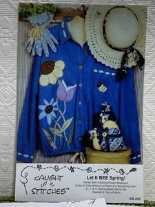 VTG Let It BEE Spring Primitive Applique Patterns Upcycle Denim Shirt - Picture 1 of 5