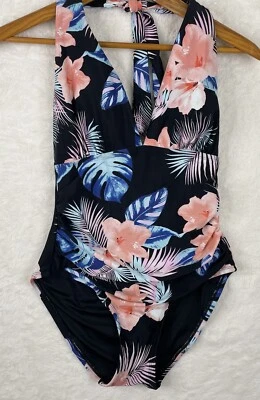 Dkny Swimsuit Womens Size Medium One Piece Blue Floral Tropical Bathing Suit - Image 1 of 4