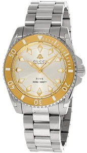 Reloj para hombre GUCCI Dive automático SS 40 MM esfera dorada plateada YA136357A - Imagen 1 de 4