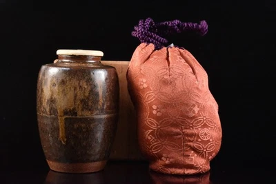 F4310:XF 日本 Tamba-ware Yohen 图案 TEA CADDY Chaire,自动带签名盒 — 第 1/4 张图片