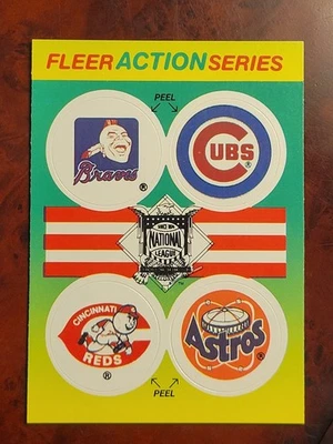Pegatina con el logotipo del equipo Fleer 1990 Bravos/Cachorros/Rojos/Astros casi nuevo-como nuevo  Foto 1 de 3
