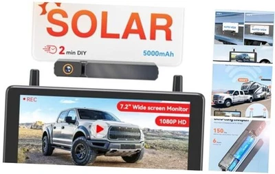 7.2" DVR Portable Solar Wireless Backup Camera:HD 1080P 2 Min 7.2 Inch Black - Image 1 of 4